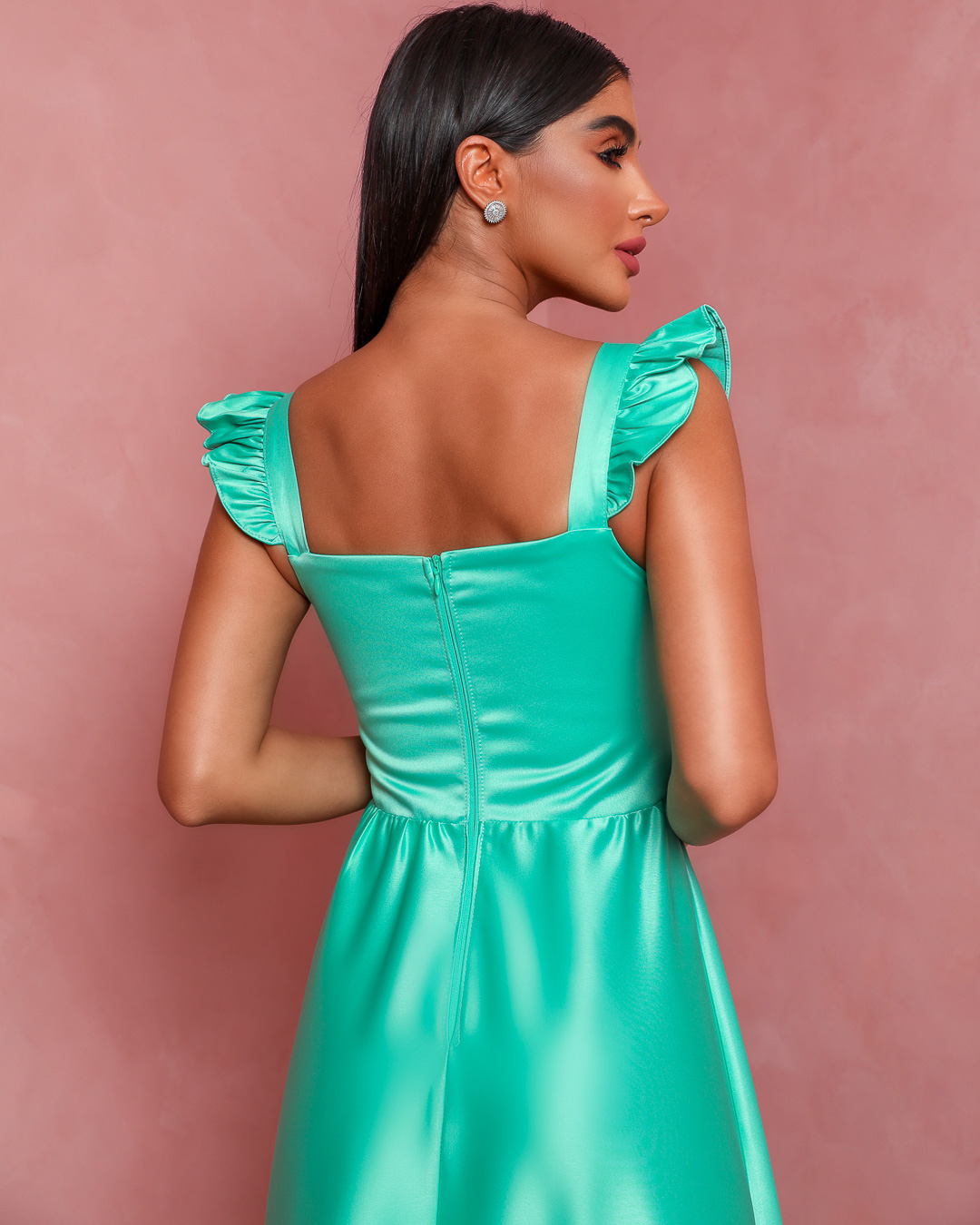 Dot Clothing - Vestido Dot Clothing Longo Cetim Verde Água - 1508VDEAG