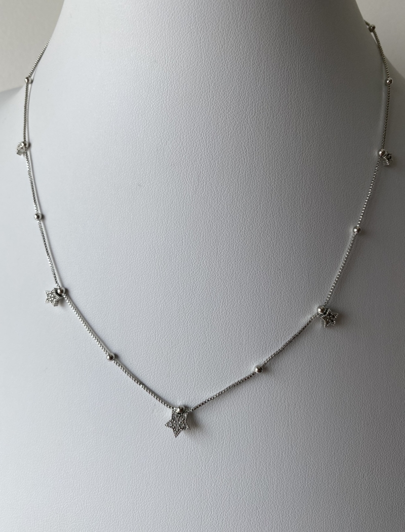 Mikabe - Necklace White Rhodium Studded Stars - MK842