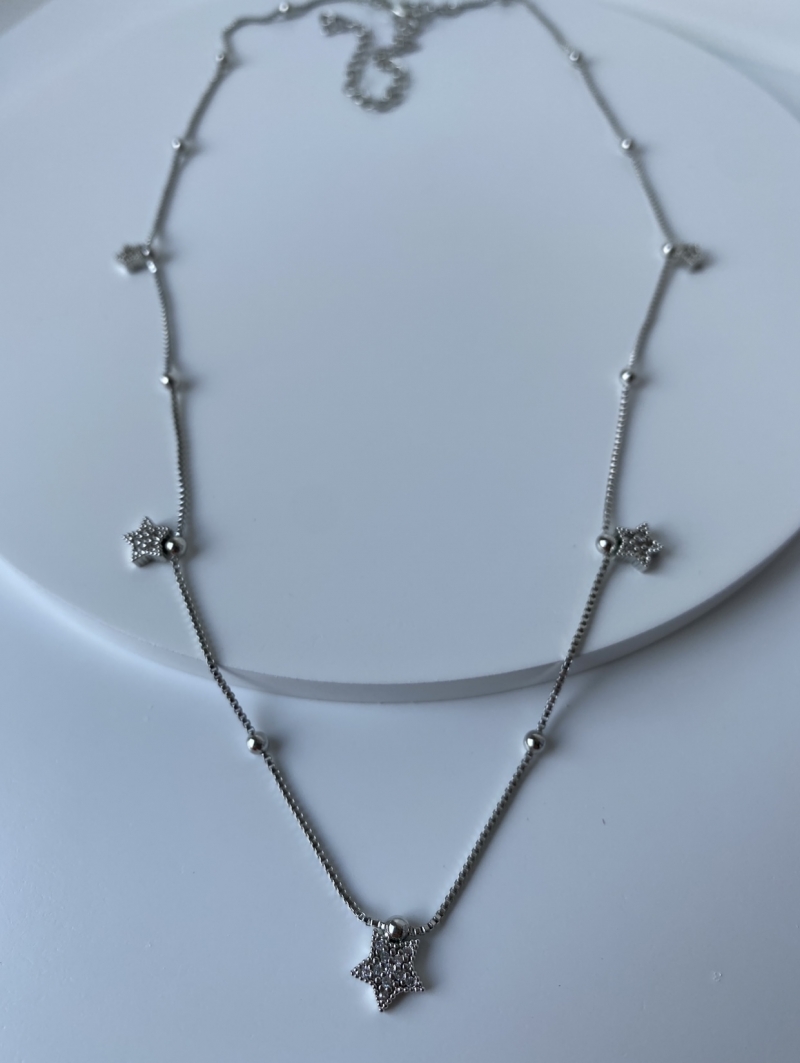 Mikabe - Necklace White Rhodium Studded Stars - MK842