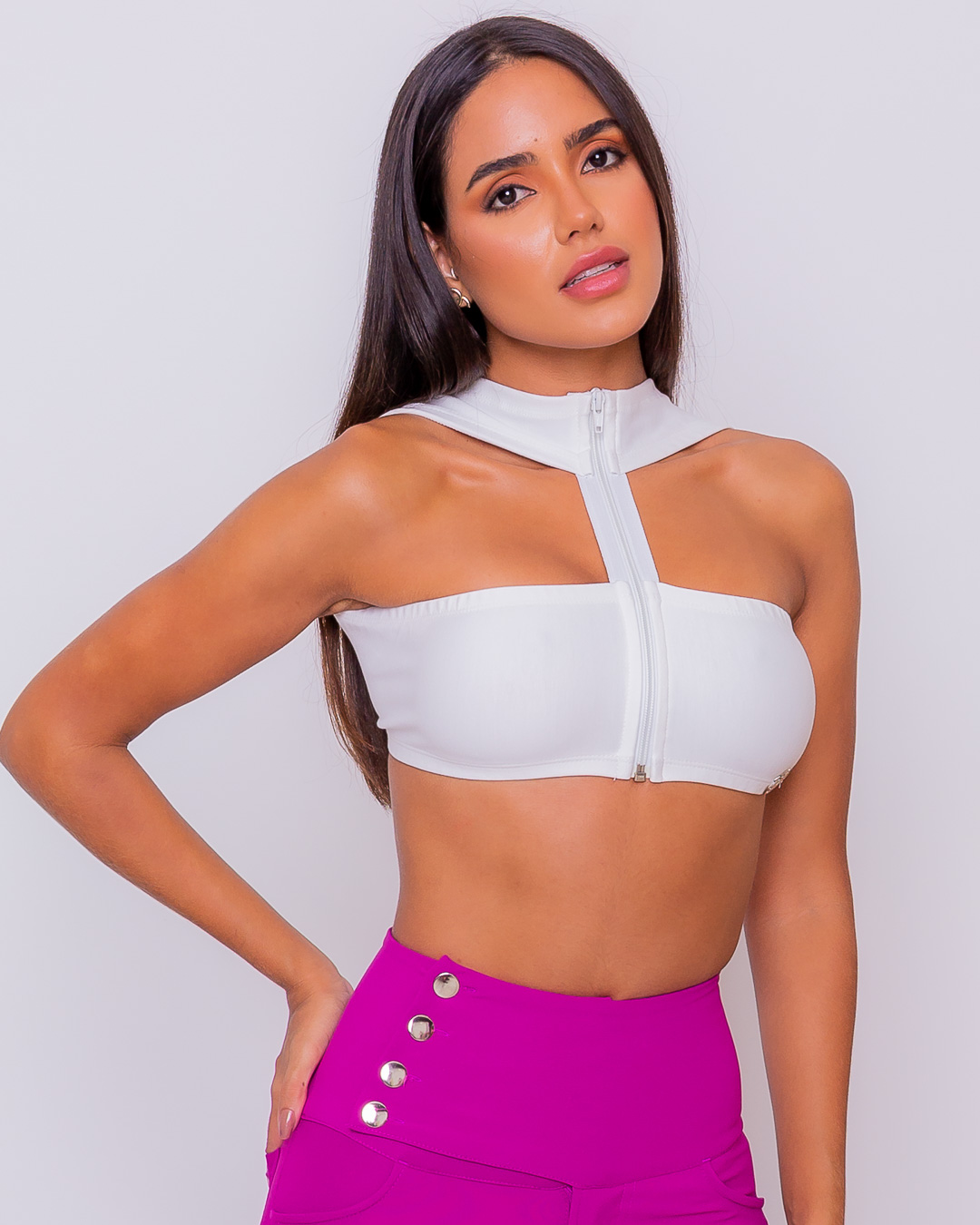Miss Misses - Cropped Miss Misses With Zipper Offwhite - 18689030