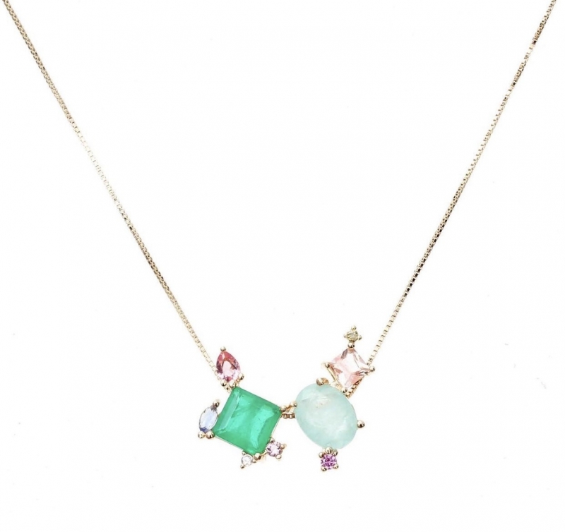 Mikabe - Tourmaline and Emerald Fusion Necklace - MK858