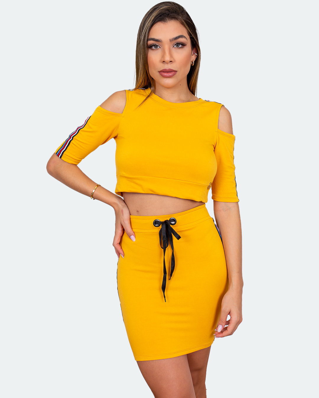 Miss Misses - Conjunto Miss Misses cropped e saia Amarelo - 10007222