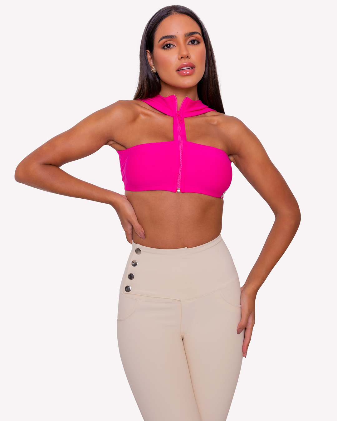 Miss Misses - Cropped Miss Misses With Pink Zipper - 18689054