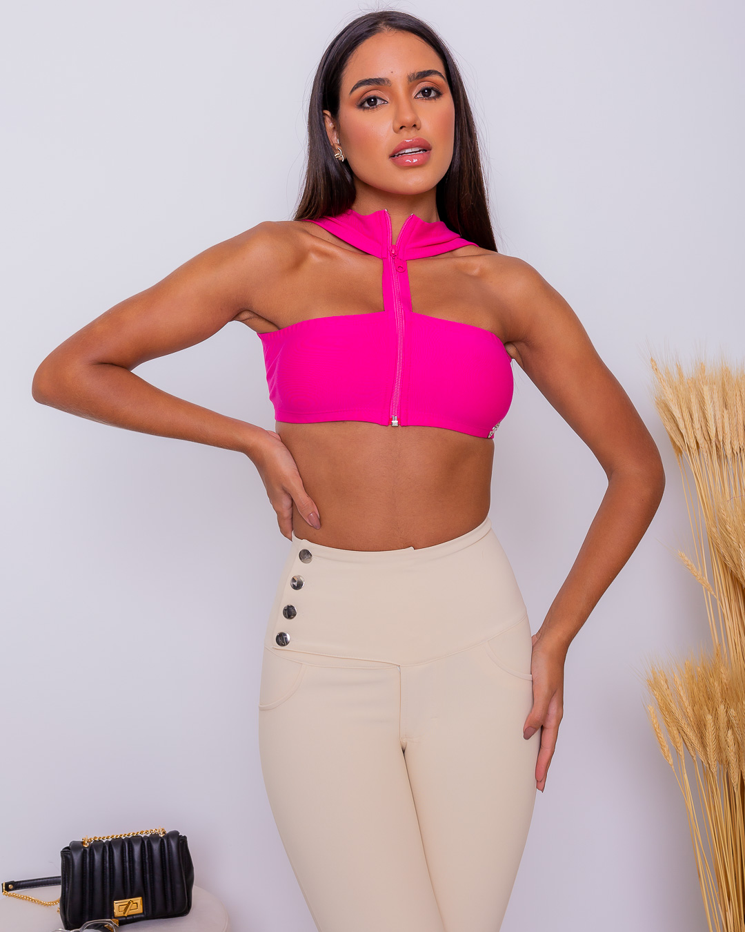 Miss Misses - Cropped Miss Misses With Pink Zipper - 18689054