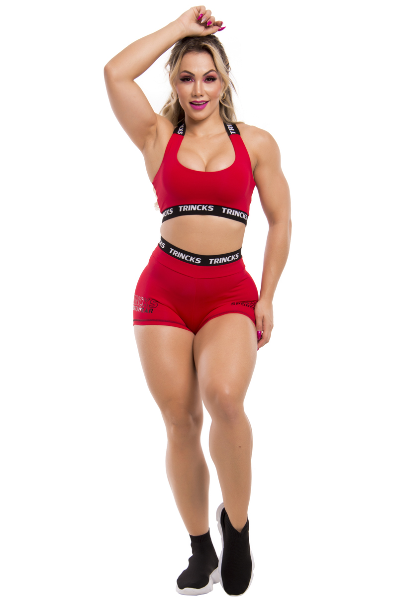 Elastic Power Trincks - Fitness Set Top and Pants Short and Top Elastic Red - cjsh-010637