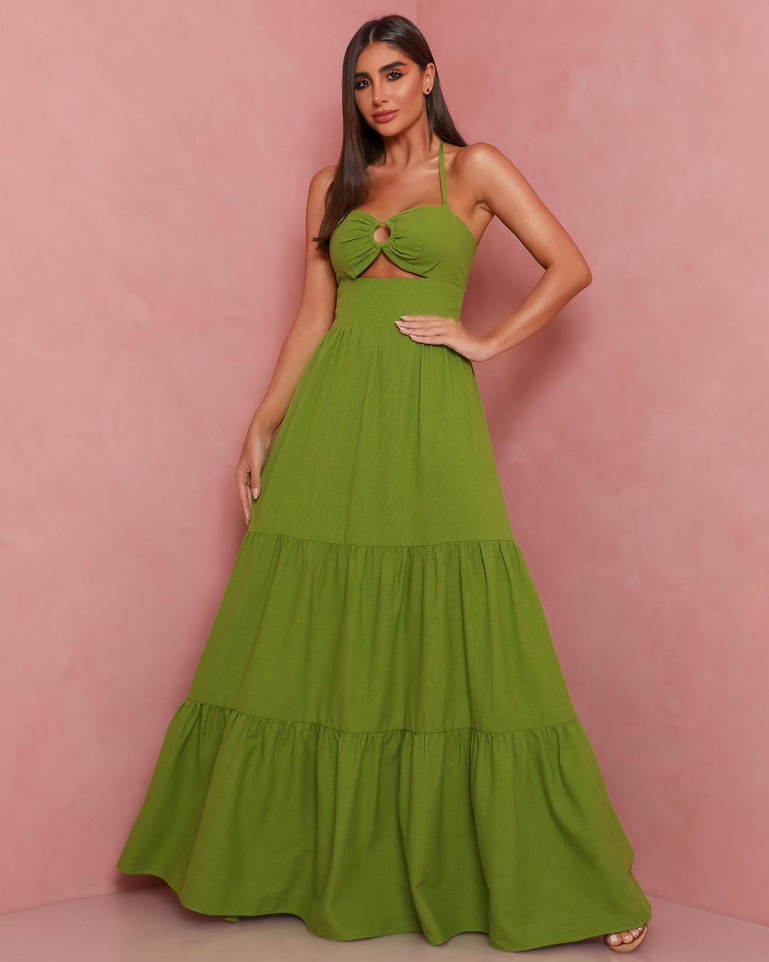 Dress Us Vestido Dot Clothing Longo Argola No Busto Verde Verd Dot Clothing