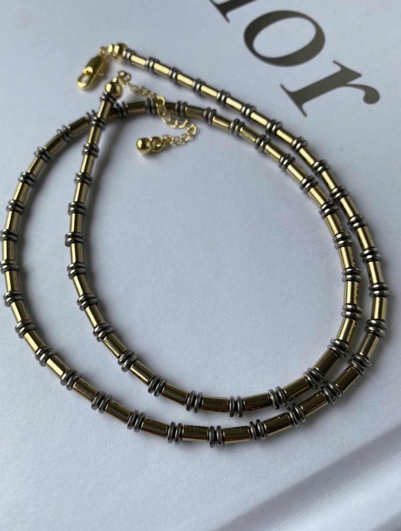 Mikabe - Gold/Graphite Hematite Bilbow Necklace - Mk948