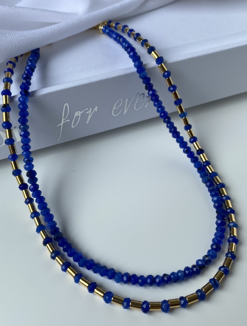 Mikabe - Necklace Rondel Jade Royal Blue - Mk949