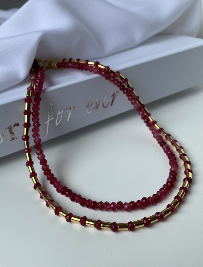 Mikabe - Necklace Canutilo and Rondel Jade Wine - Mk951