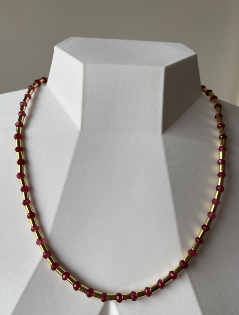 Mikabe - Necklace Canutilo and Rondel Jade Wine - Mk951