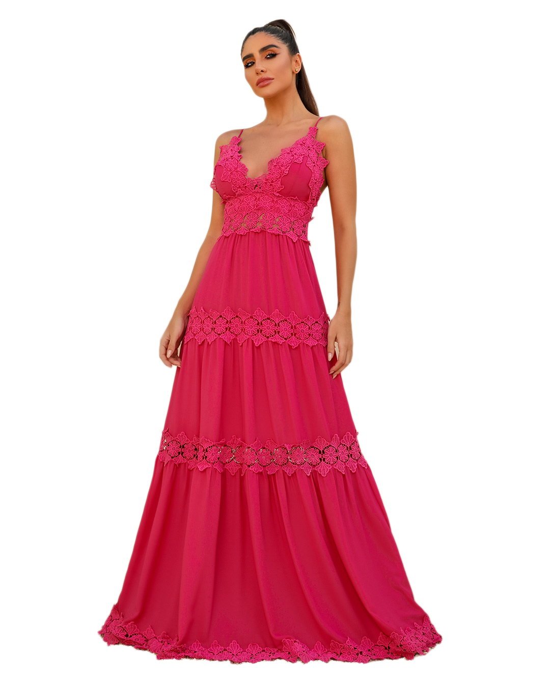 Dot Clothing - Vestido Dot Clothing Longo Renda Rosa - 1546ROSA