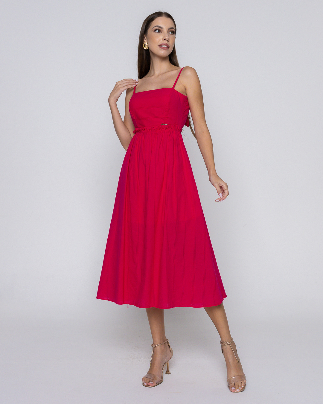 Oxigênio - Vestido Oxigênio Midi Alça Fina Pink - 2091240PINK