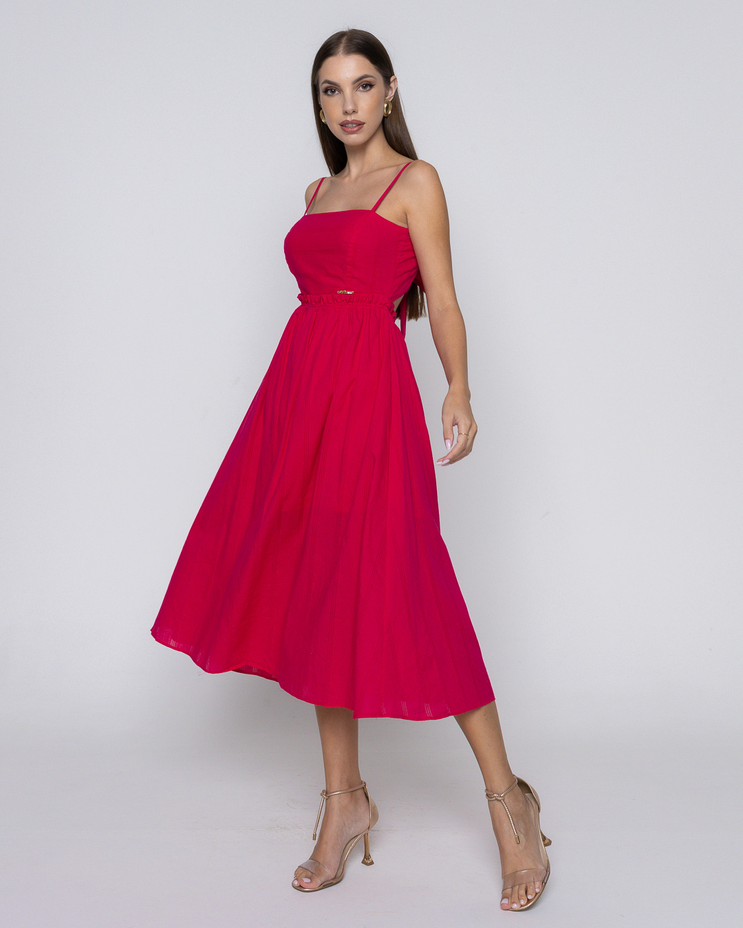 Oxigênio - Vestido Oxigênio Midi Alça Fina Pink - 2091240PINK