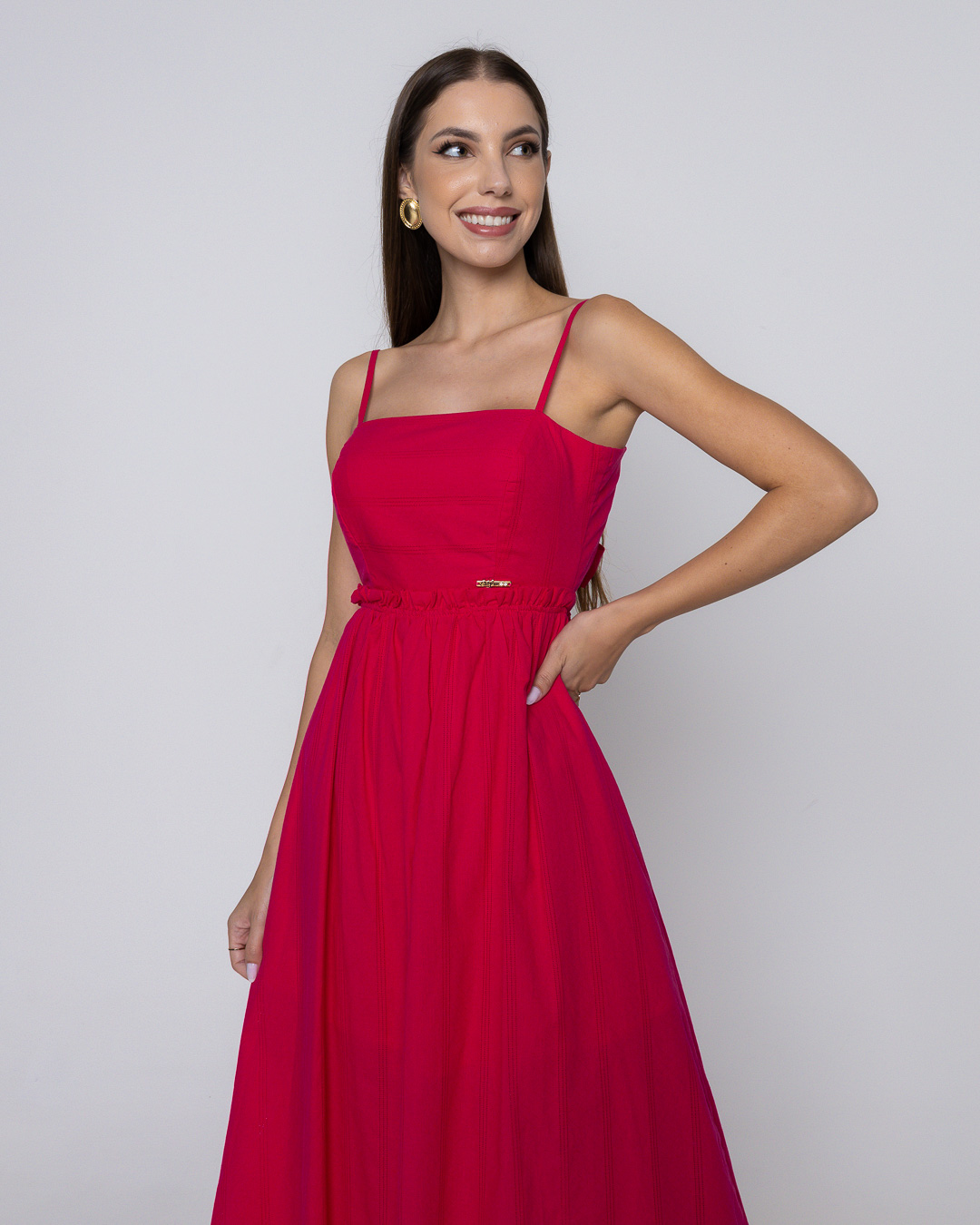 Oxigênio - Vestido Oxigênio Midi Alça Fina Pink - 2091240PINK