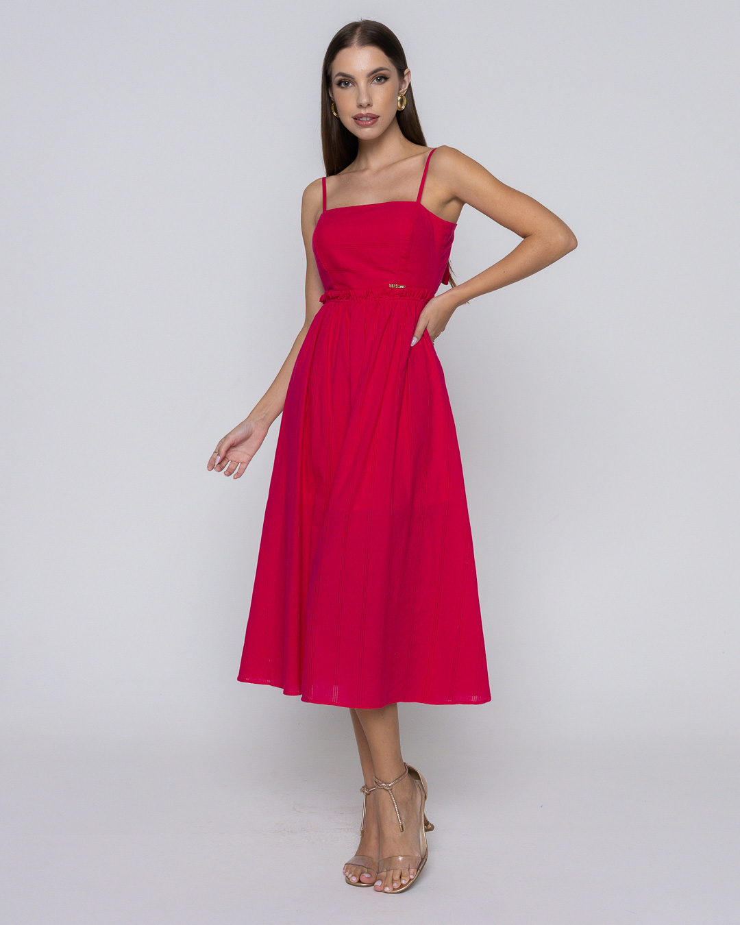 Oxigênio - Vestido Oxigênio Midi Alça Fina Pink - 2091240PINK