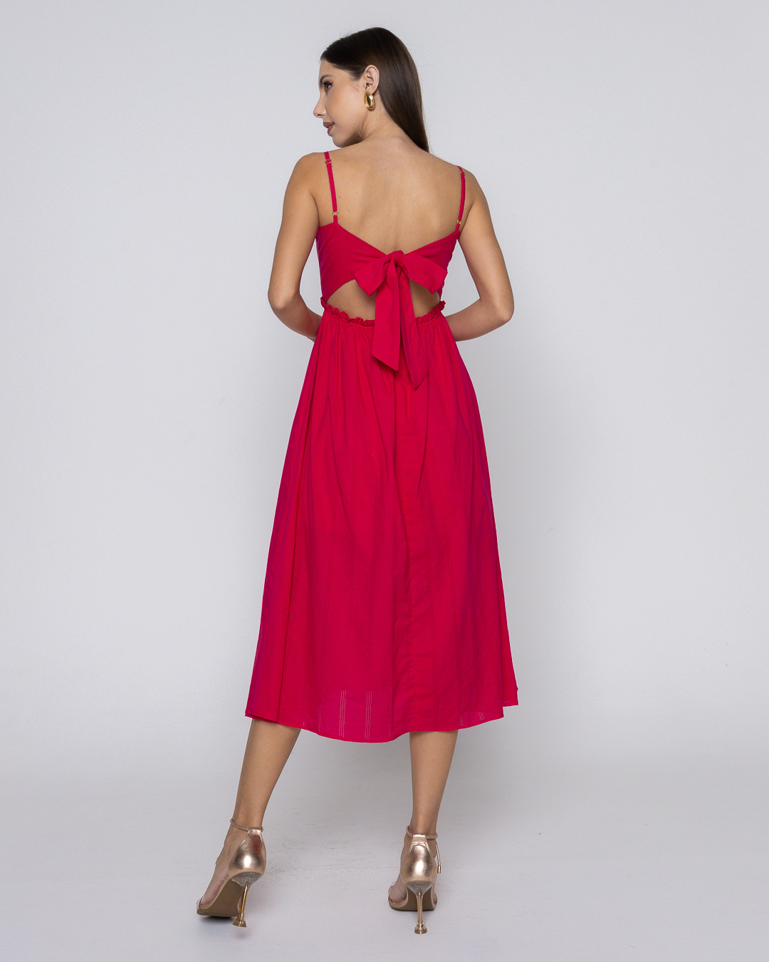 Oxigênio - Vestido Oxigênio Midi Alça Fina Pink - 2091240PINK