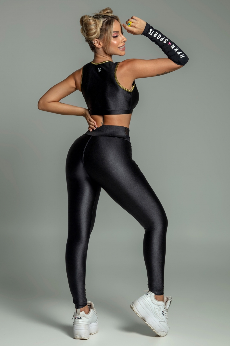 Hipkini - Black Glamor Fitness Leggings with Tulle Cutout at the Waistband - 3339367