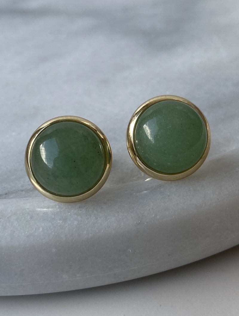 Mikabe - Earring Green Aventurine Button - MK976