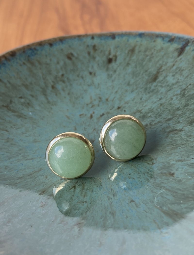 Mikabe - Earring Green Aventurine Button - MK976