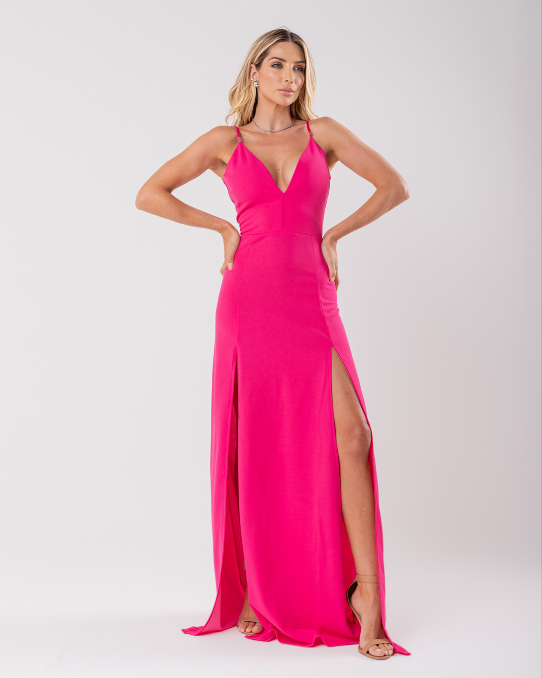 Dot Clothing - Dress Dot Clothing Long Strap and Neckline with Slits Pink - 068NROS