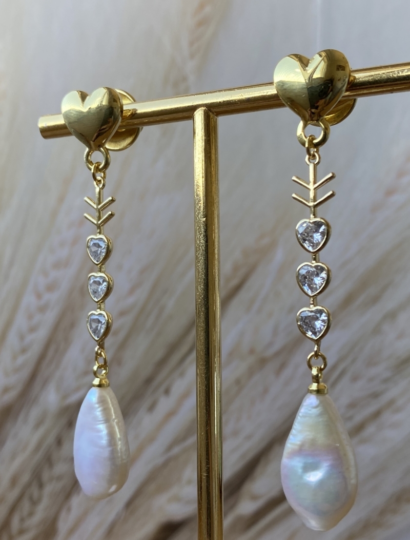 Mikabe - Earring Arrow Heart Pearl Drop - MK1020