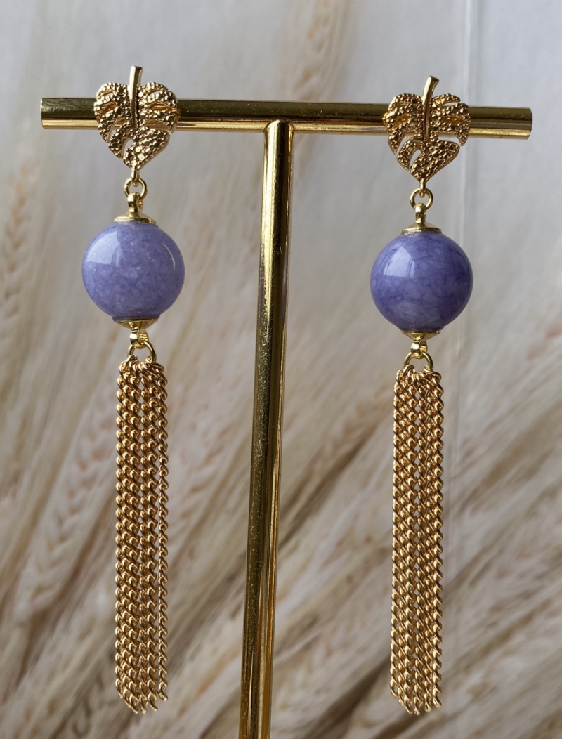 Mikabe - Earring Chalcedony Lavender Fringe - MK1023