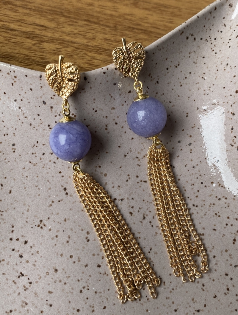 Mikabe - Earring Chalcedony Lavender Fringe - MK1023