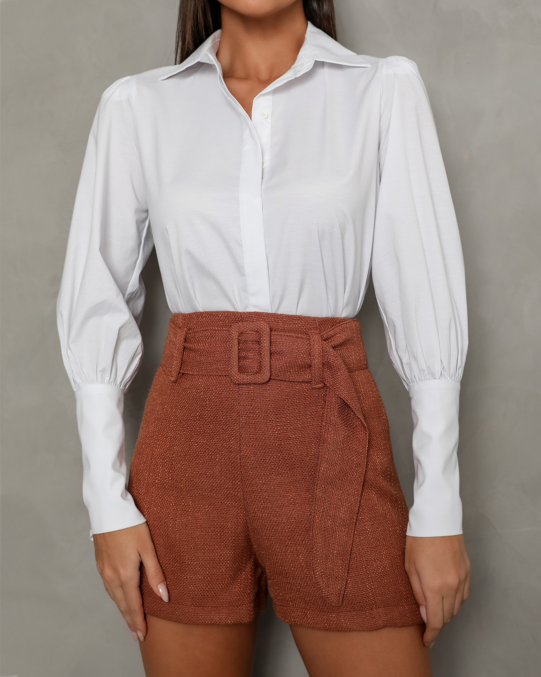 Dot Clothing - Shorts Dot Clothing Cintura Alta Marrom - 1607MARR