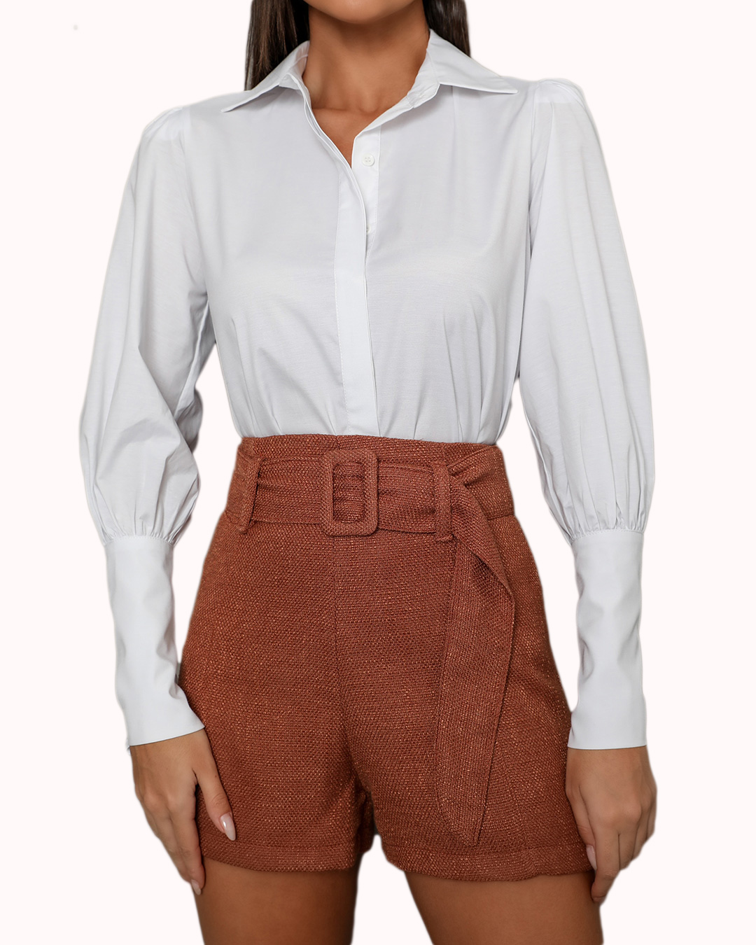 Dot Clothing - Shorts Dot Clothing Cintura Alta Marrom - 1607MARR