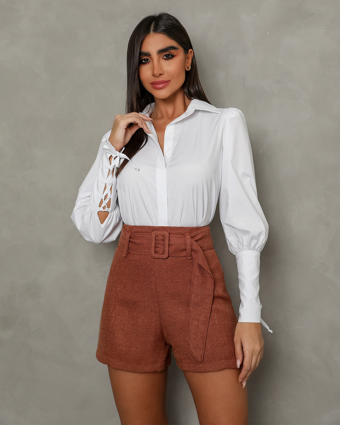 Dot Clothing - High Waist Dot Clothing Shorts Brown - 1607MARR