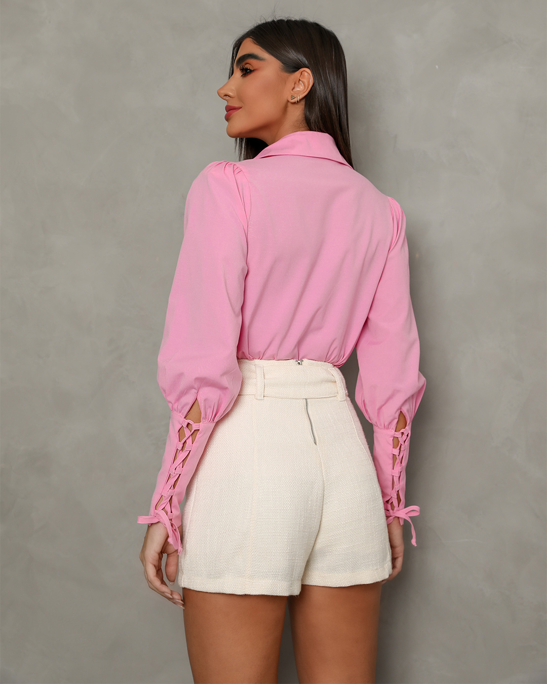 Dot Clothing - Shorts Dot Clothing Cintura Alta Offwhite - 1607OFF