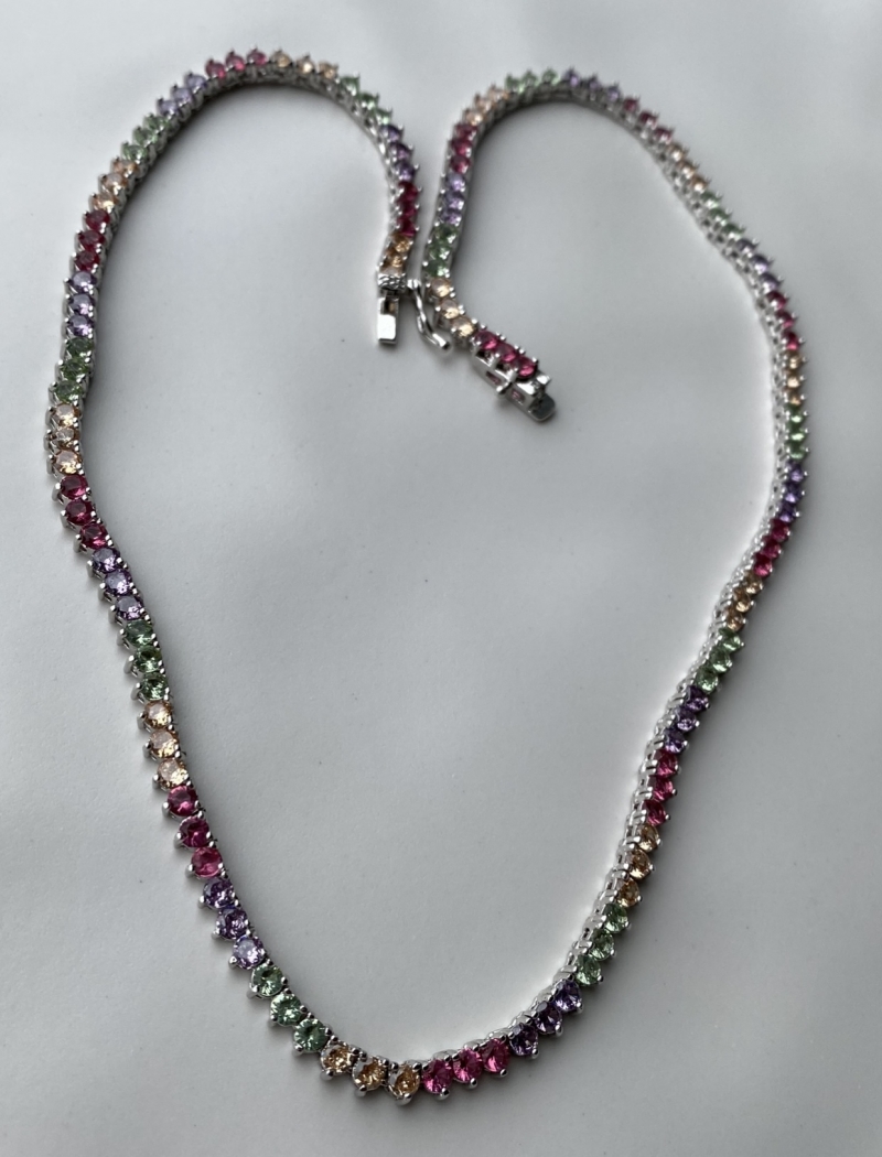 Mikabe - Necklace Riviera Luxury Rhodium White Zirconia Rainbow - MK1040