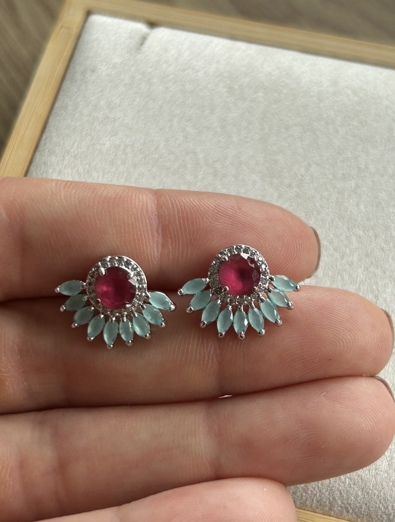 Mikabe - Earring Luxury Ruby Tourmaline Rhodium White - Mk1058