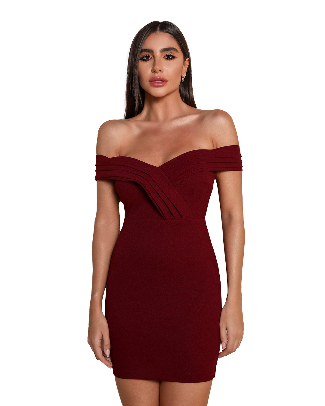 Dot Clothing - Vestido Dot Clothing Justo Ombro a Ombro Vinho - 1612VIN