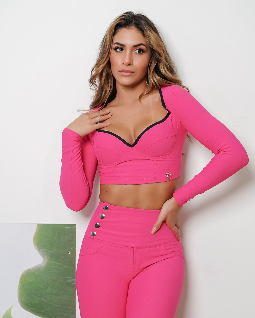 Miss Misses - Cropped Miss Misses Long Sleeve With Top Bulge Pink - 18870054