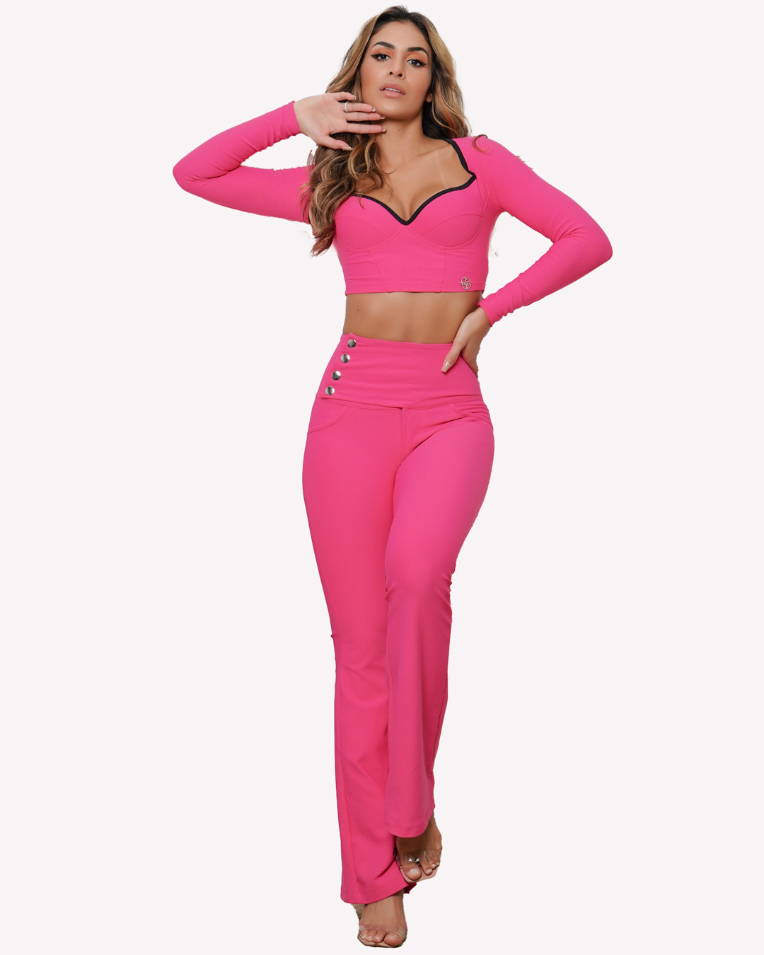 Miss Misses - Cropped Miss Misses Long Sleeve With Top Bulge Pink - 18870054