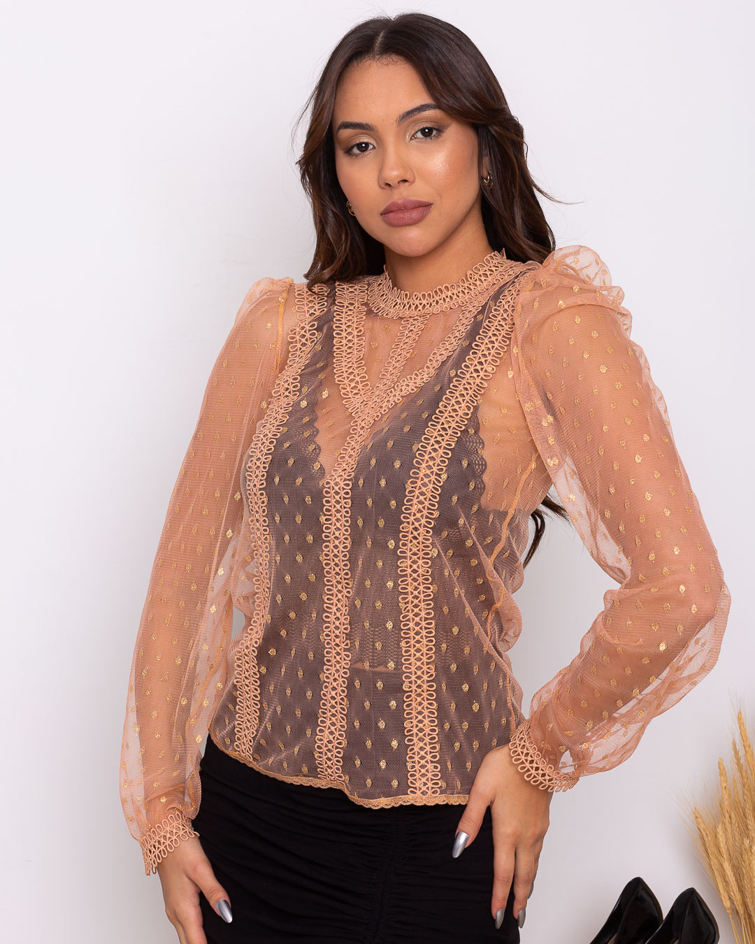 Limone - Shirt Limone tulle with Rose Gold Polka Dots - 02-872