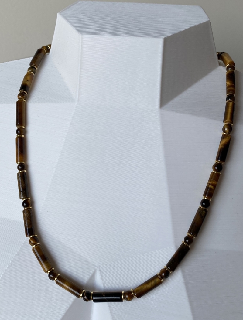 Mikabe - Necklace Tiger Eye Tubes and Polka Dots - MK1071