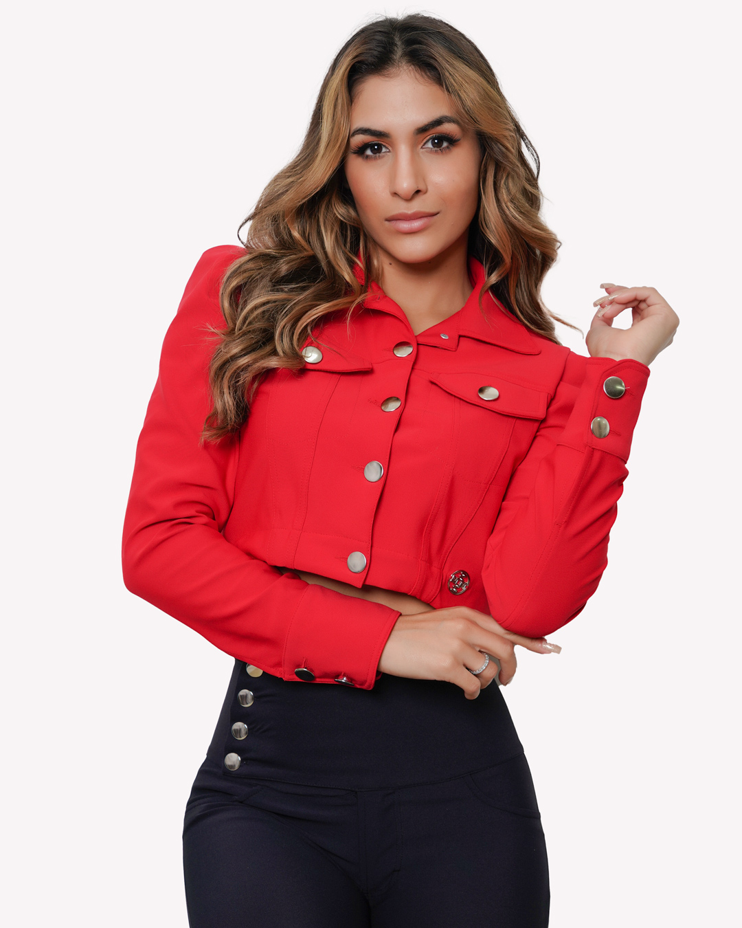 Miss Misses - Miss Misses Puffed Sleeve Jacket and Red Buttons - 18787024