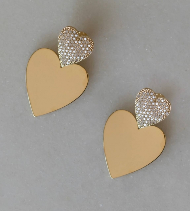 Mikabe - Studded Double Heart Earring - MK1108