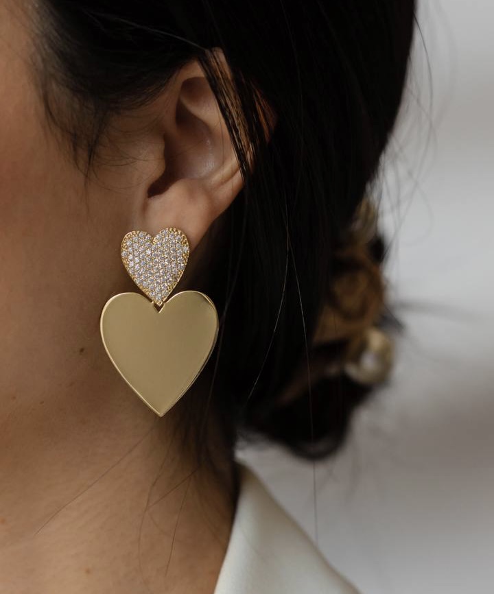 Mikabe - Studded Double Heart Earring - MK1108