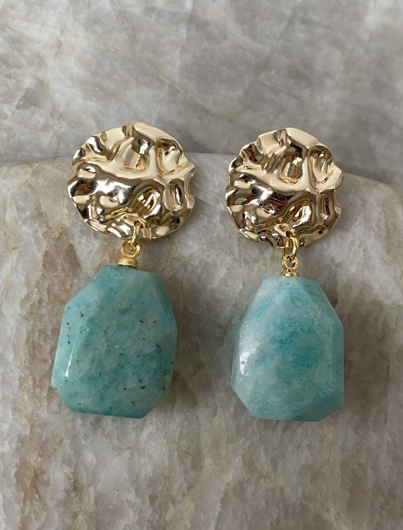 Mikabe - Earring Crumpled Amazonite Stone - MK1119