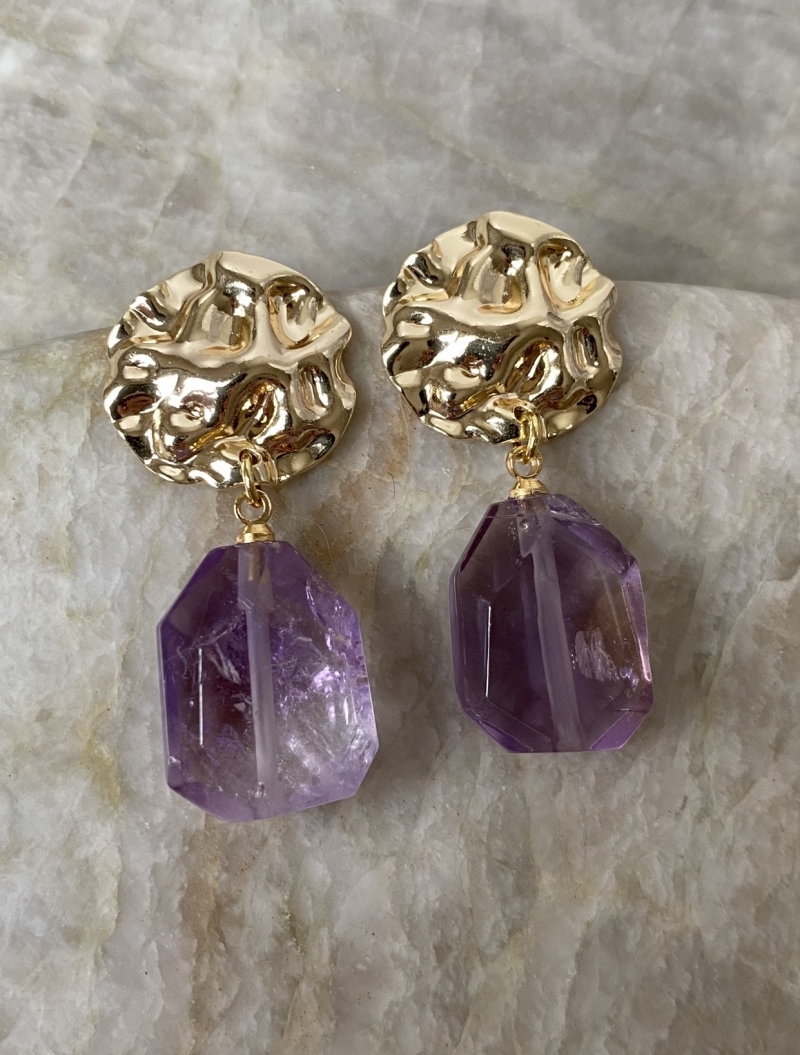 Mikabe - Earring Crumpled Amethyst Stone - MK1121