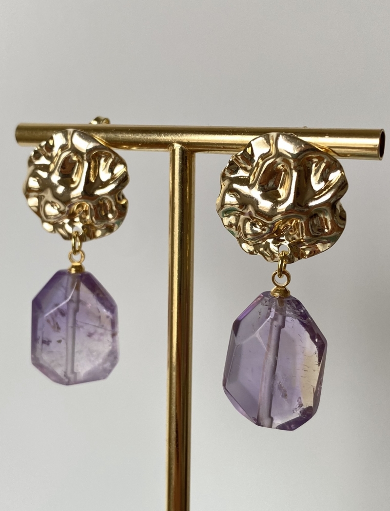 Mikabe - Earring Crumpled Amethyst Stone - MK1121