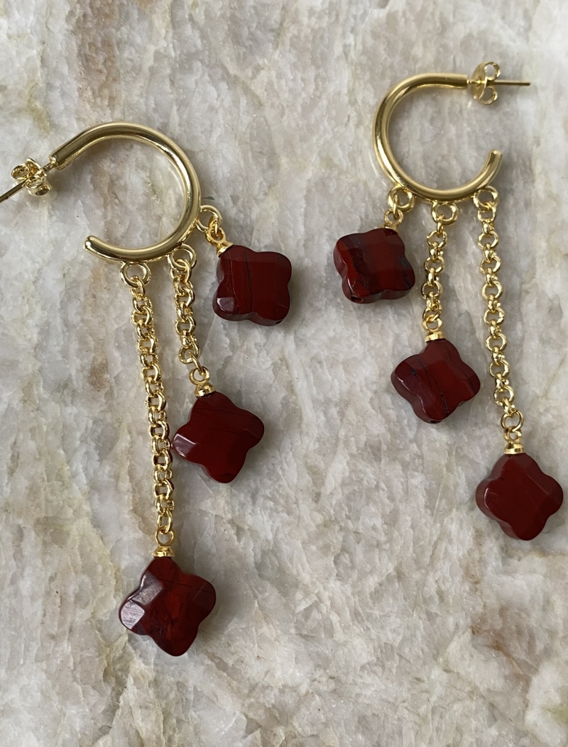 Mikabe - Earring Hoop Clovers Red Jasper - MK1124