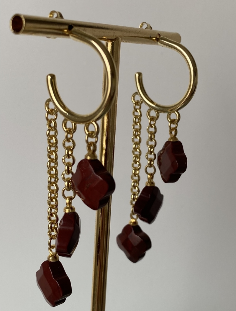 Mikabe - Earring Hoop Clovers Red Jasper - MK1124