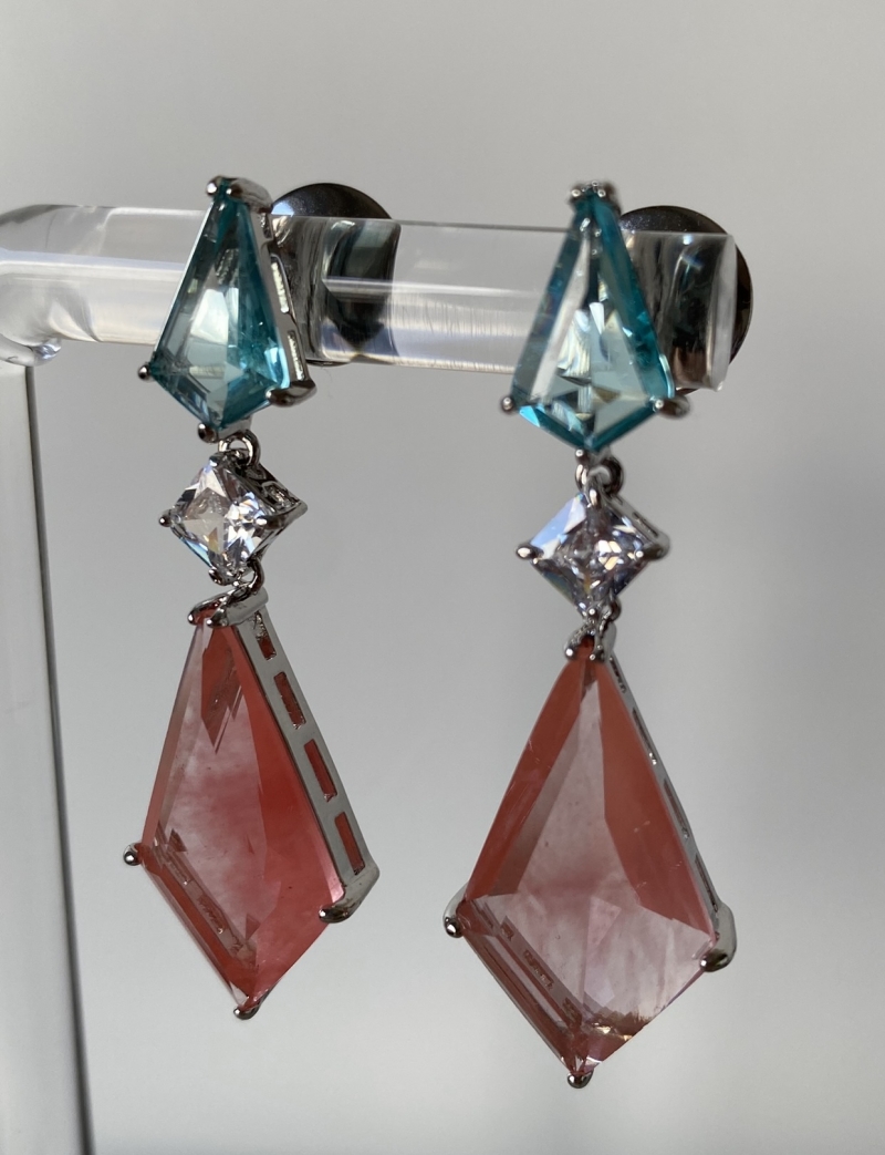 Mikabe - Blue and Coral Geometric Earring - MK1142