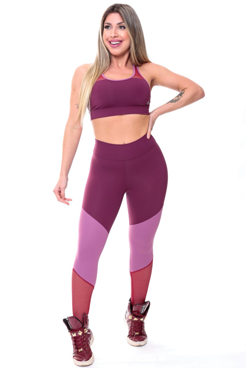 Garotafit - Fitness Set Top and Pants Tunes Burgundy - FCS215FB