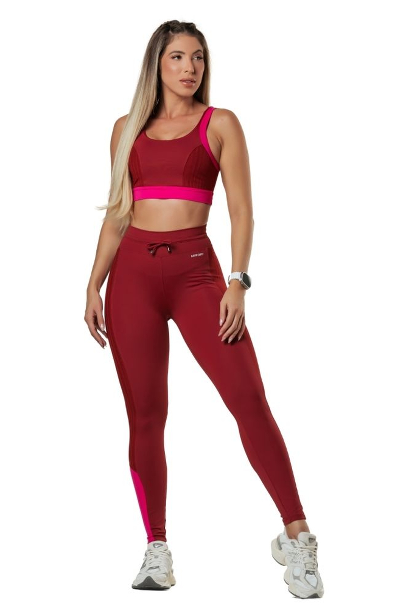 Garotafit - Fitness Set Top and Pants Jamena Bordô - FCS222FB