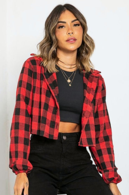 AS8 - Cropped Plaid Black/Red - TM001